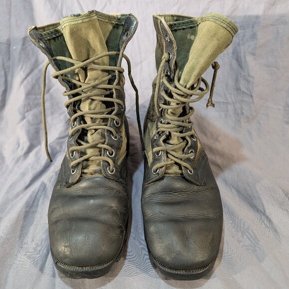 Vintage US Army Vietnam Era Green Canvas & Leather Jungle Combat Boots - Men's 9 - Picture 1 of 12